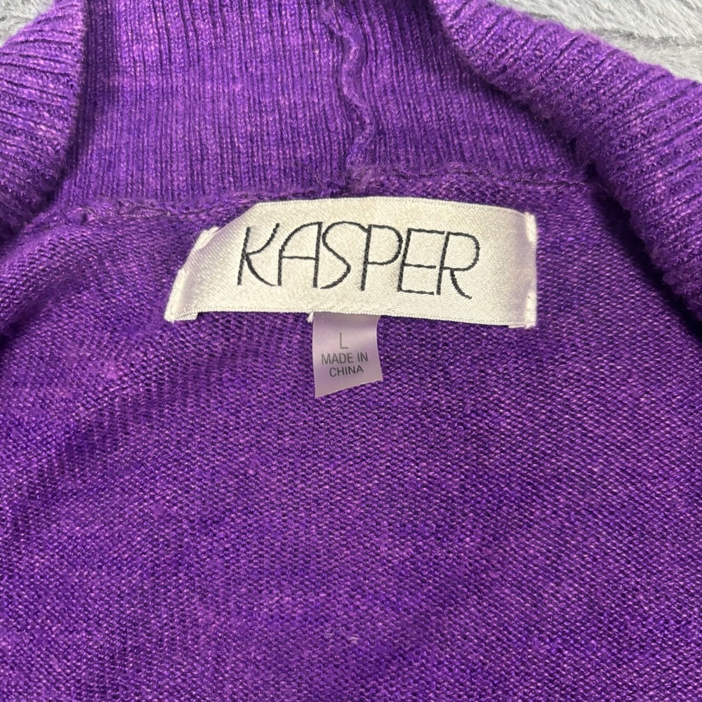 Kasper Womens Purple Open Front Longline Cardigan Sweater Size L 3/4 Sleeve - Picture 5 of 6